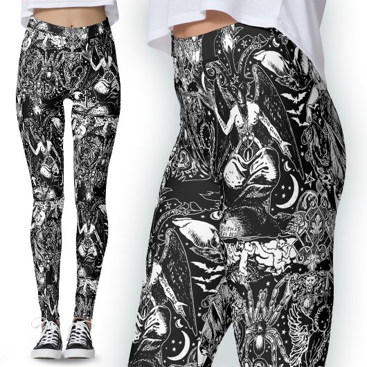 Leggings Satanic le plus foncé noir diable Baphomet gothiqu