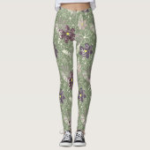 Leggings sauge prune violet plumes lilas fleurs motif (Devant)