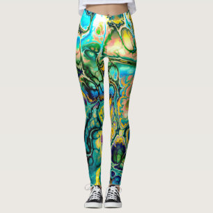 Leggings Saumon bleu jaune turquoise de BATIK de FRACTALE