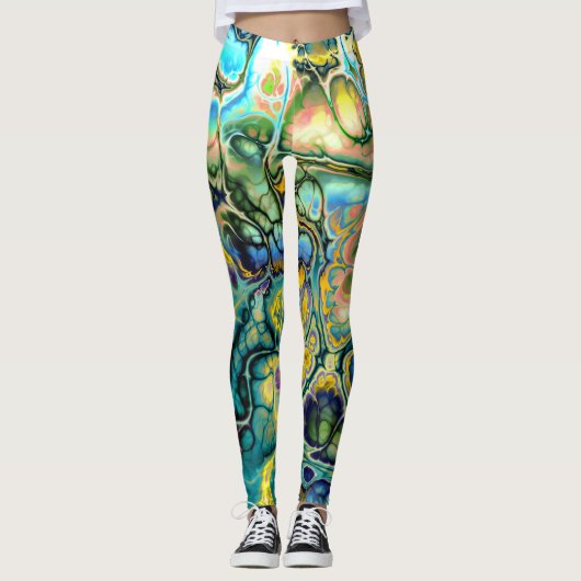 Leggings Saumon bleu jaune turquoise de BATIK de FRACTALE (Devant)