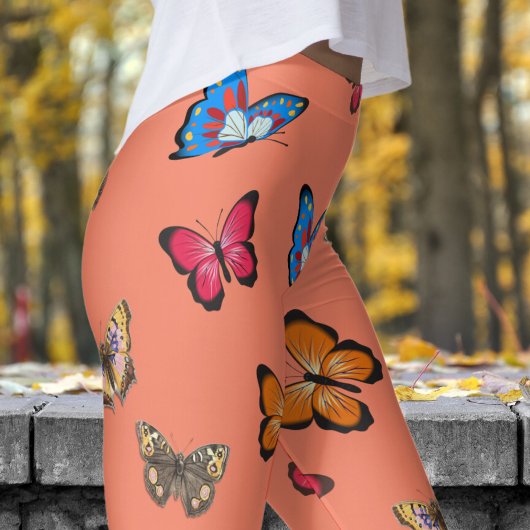 Leggings Saumon coloré rose papillons Motif