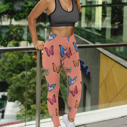 Leggings Saumon coloré rose papillons Motif