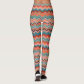 Leggings Saumon de corail Orange Turquoise Wavy Zigzag Moti (Dos)