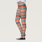 Leggings Saumon de corail Orange Turquoise Wavy Zigzag Moti (Gauche)