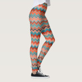 Leggings Saumon de corail Orange Turquoise Wavy Zigzag Moti (Droite)