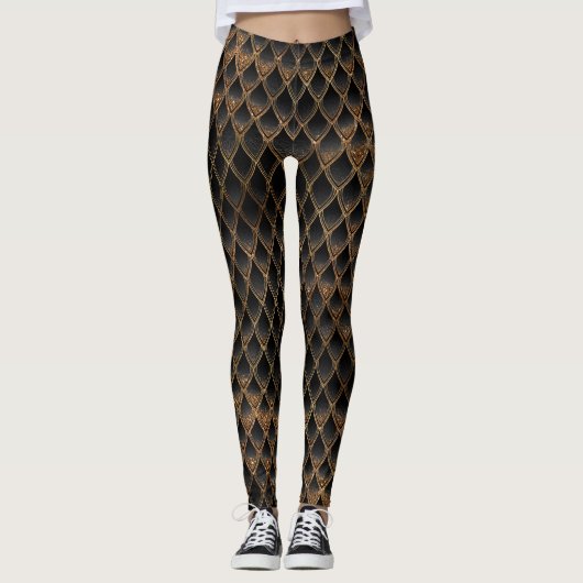 Leggings Scales Dragon Parties scintillant Noir & Or Chimme (Devant)