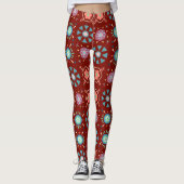 Leggings Scandinave Folk sur Grange Motif rouge (Devant)