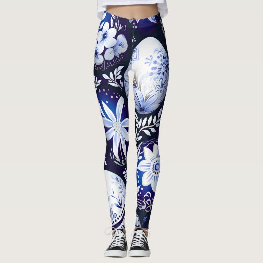 Leggings Scandinavian Blue Easter Egg Spring Floral (Devant)