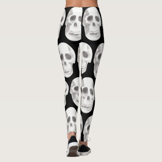 Leggings Scary Scull Black & White Pattern (Dos)
