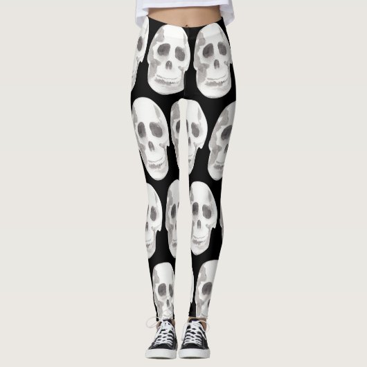 Leggings Scary Scull Black & White Pattern (Devant)