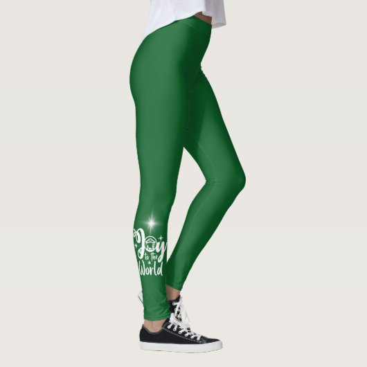 Leggings Scène de la Nativité Joie au monde Vert & Blanc (Droite)