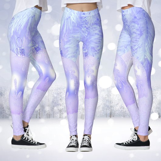 Leggings Scène de neige avec ornements et teinte bleue Neig