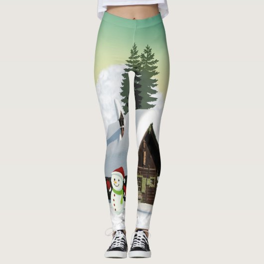 Leggings Scène des neiges de Noël (Devant)