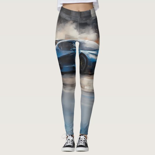 Leggings Scène dynamique de course urbaine bleue (Devant)