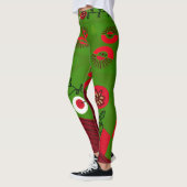 Leggings Schintz Bohème Illustration Vert Rouge Noir (Gauche)