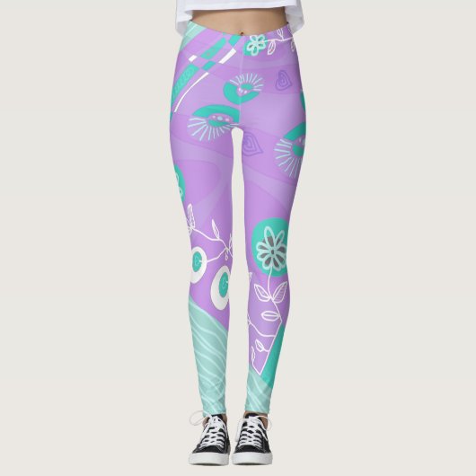 Leggings Schintz de Bohême Illustration Lilac Spearmint Bla (Devant)