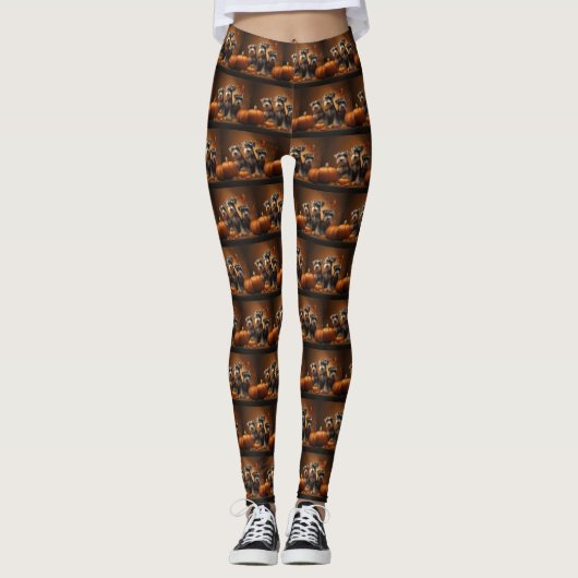 Leggings Schnauzer Chiot Automne Citrouille de plaisir (Devant)