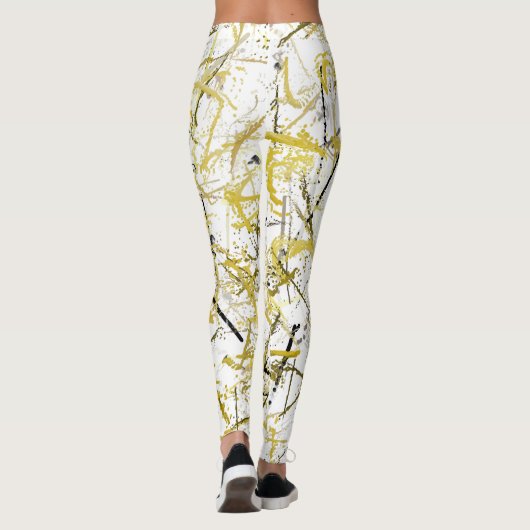 Leggings Scribbles Abstraits - moutarde et Brown (Dos)