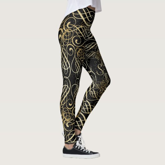 Leggings Scrollwork d'or Foil Script sur Black Elegant (Droite)