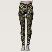 Leggings Scrollwork d'or Foil Script sur Black Elegant (Devant)