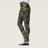 Leggings Scrollwork d'or Foil Script sur Black Elegant (Gauche)