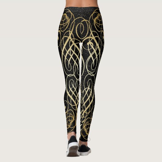 Leggings Scrollwork d'or Foil Script sur Black Elegant (Dos)