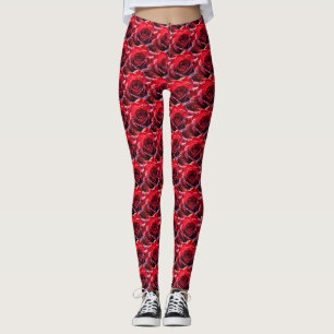 Leggings Seamless Pattern of Vibrant Red Roses – Dense Digi