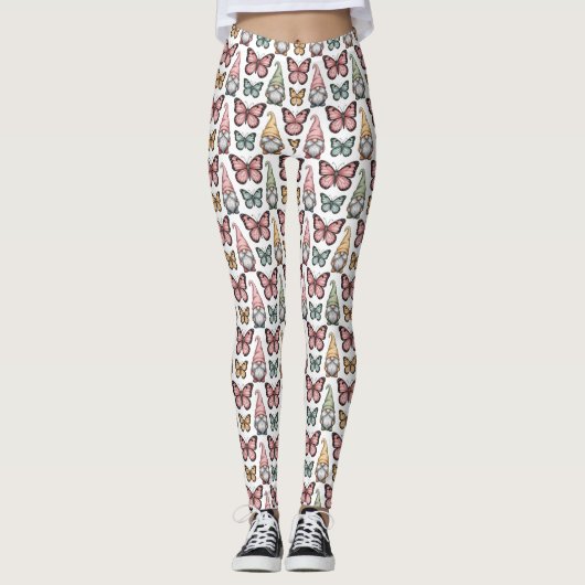 Leggings Seamless Pattern with Gnomes and Butterflies (Devant)