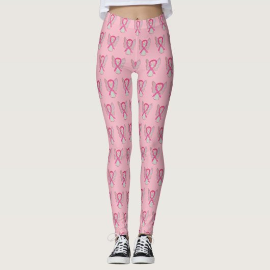 Leggings Sensibilisation rose Ruban Ange Jambes du cancer d (Devant)
