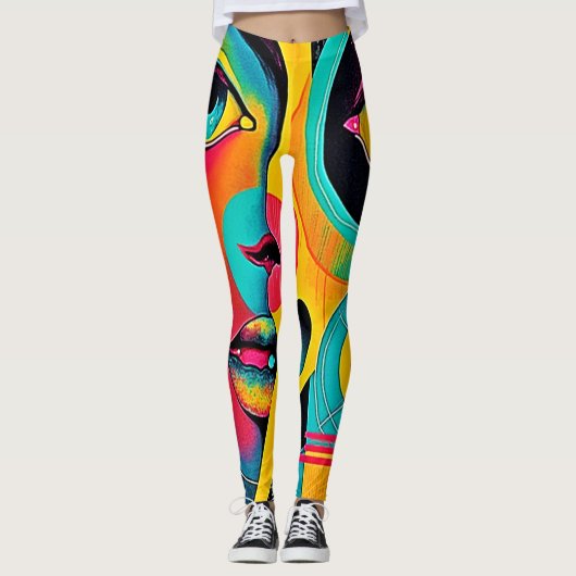 Leggings Sentiments Colorés : Visage Abstrait (Devant)