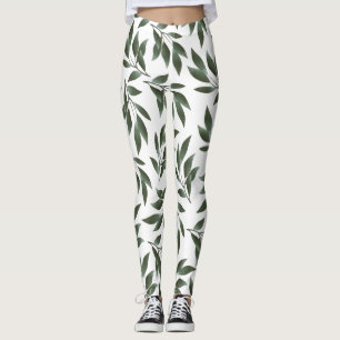 Leggings Serene Watercolor Branches Green Leaves Patterson