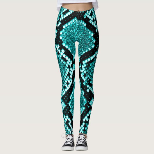 Leggings Serpent à sonnette à sonnette de diamant Aqua (Devant)