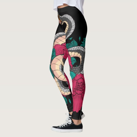 Leggings Serpent Et Rose Rouge (Gauche)