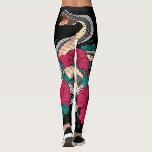 Leggings Serpent Et Rose Rouge (Dos)