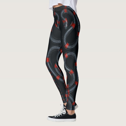 Leggings Serpent noir et rouge sur pattes noires (Gauche)
