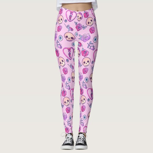 Leggings Serpents Kawaii Et Goth Pastel Rose (Devant)