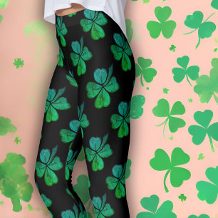 Leggings Shamrock Clover Green Motif Saint Patrick`s Day