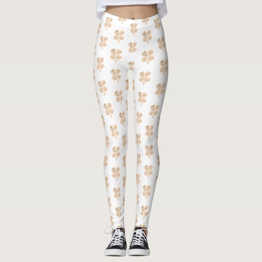 Leggings Shamrock Clover Motif Beige St Patrick`s Day (Devant)