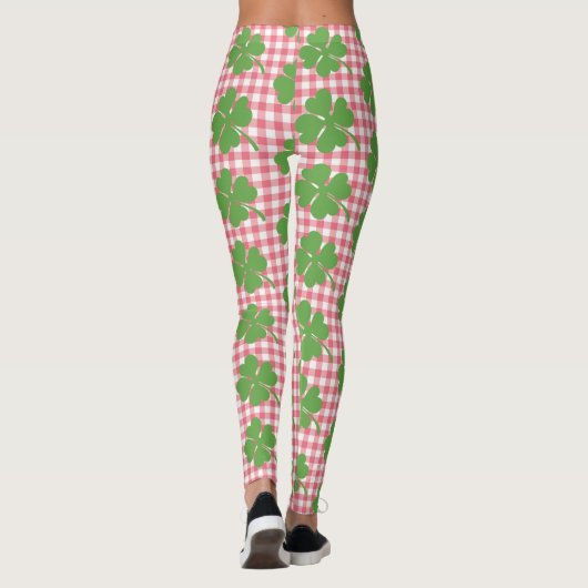 Leggings Shamrock Clover rose En vichy Saint Patrick's Day (Dos)
