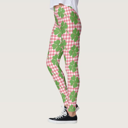 Leggings Shamrock Clover rose En vichy Saint Patrick's Day (Gauche)
