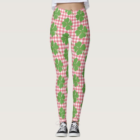 Leggings Shamrock Clover rose En vichy Saint Patrick's Day (Devant)