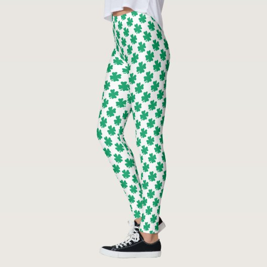 Leggings Shamrock Feuille St Patrick Day Vert blanc élégant (Gauche)