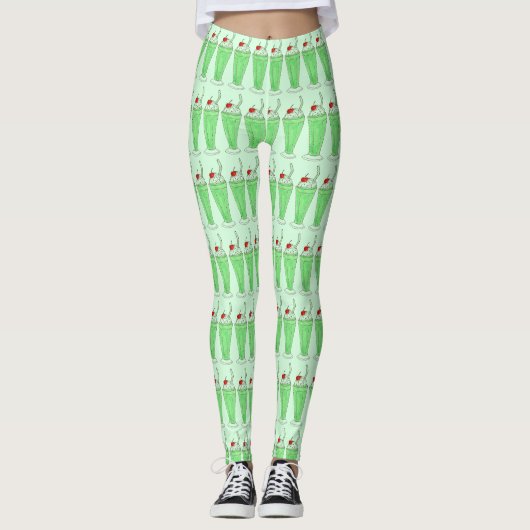 Leggings Shamrock Green Mint Shake Milkshake Aliments Legga (Devant)
