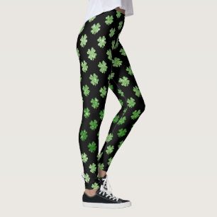 Leggings Shamrock Tights, Irlandais Vert sur Black Custom