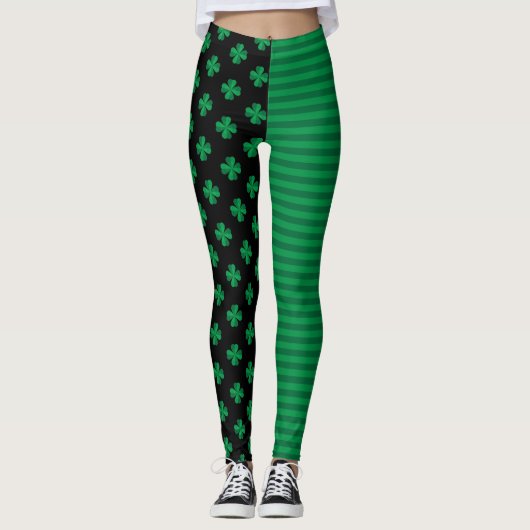 Leggings Shamrocks et tripes de la Saint-Patrick (Devant)