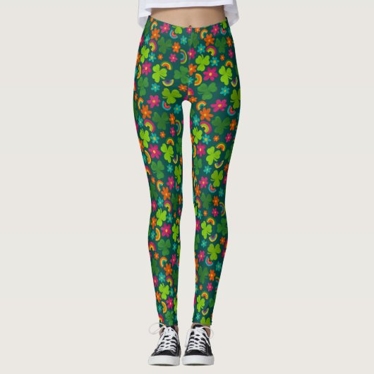 Leggings Shamrocks, fleurs et arcs-en-ciel Saint Patrick's  (Devant)