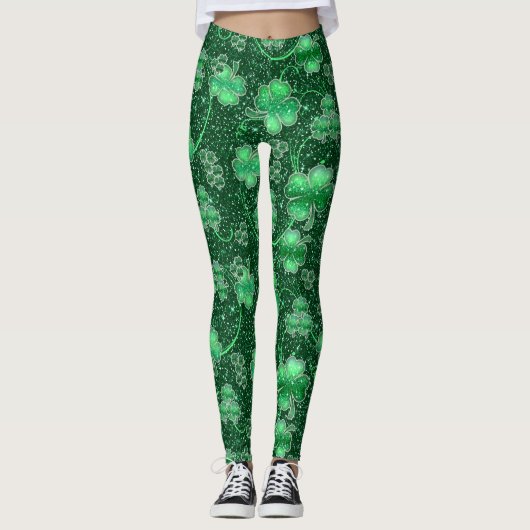 Leggings Shamrocks scintillants et torsades ID289 (Devant)