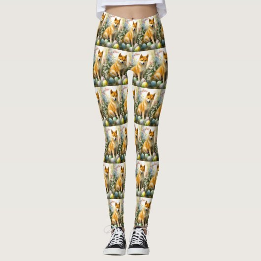 Leggings Shiba Inu avec les oeufs de Pâques vacances (Devant)