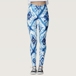 Leggings Shibori Indigo Blue Tie Dye Twist Motif