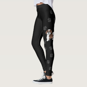 Leggings Shih Tzu de dessin animé foie et blanc & pattes